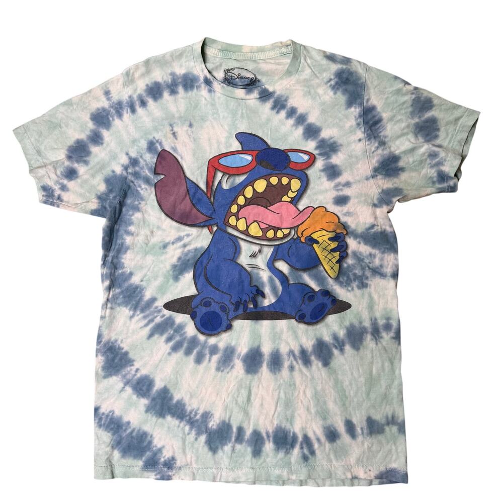 DISNEY DISNEYLAND TIE DYE SHIRT STITCH LILO BLUE M MEDIUM MENS TEE WORLD